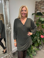 Khaki Longline Patterned Zip Top Cassie